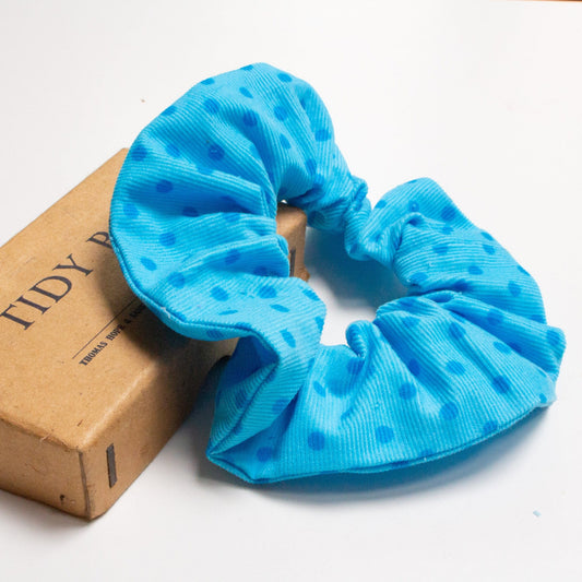 Large Cotton Needlecord Scrap Scrunchie - Aqua Blue with Spots