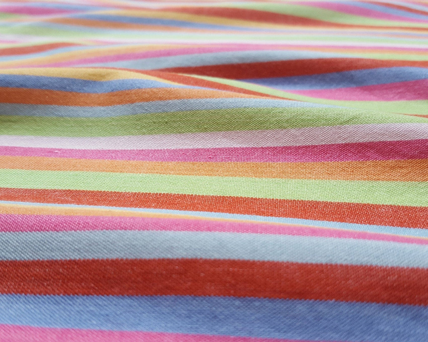 Organic Cotton and Bamboo Handwoven Crossweave with Rainbow Stripes