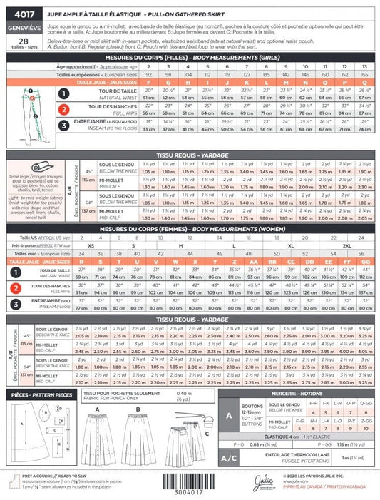Jalie Sewing Patterns: Geneviève Skirt 4017