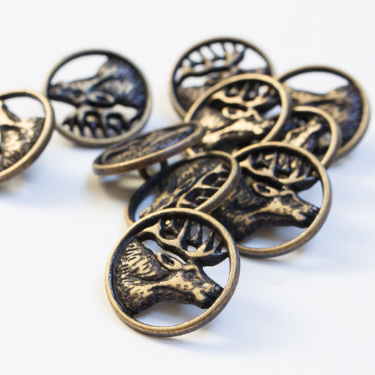 5 x Brass Stag Buttons - 32mm
