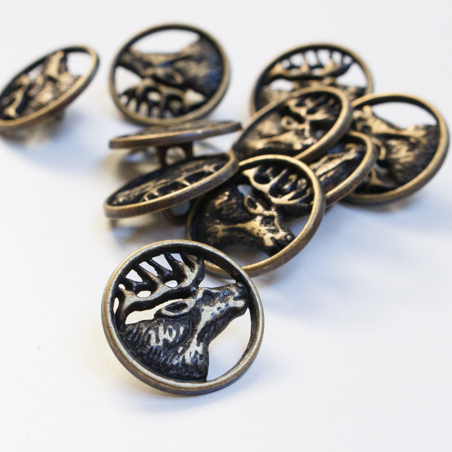 5 x Brass Stag Buttons - 32mm