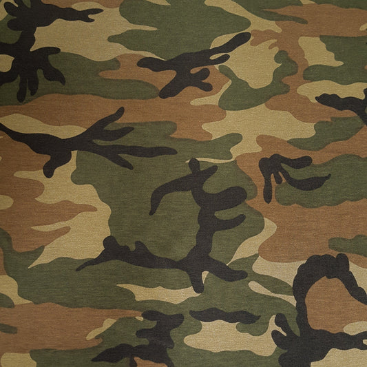 Cotton Single Jersey with Camouflage Print in Khaki and Brown