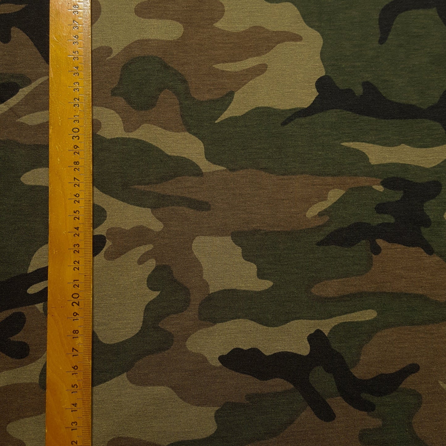 Cotton Single Jersey with Camouflage Print in Khaki and Brown