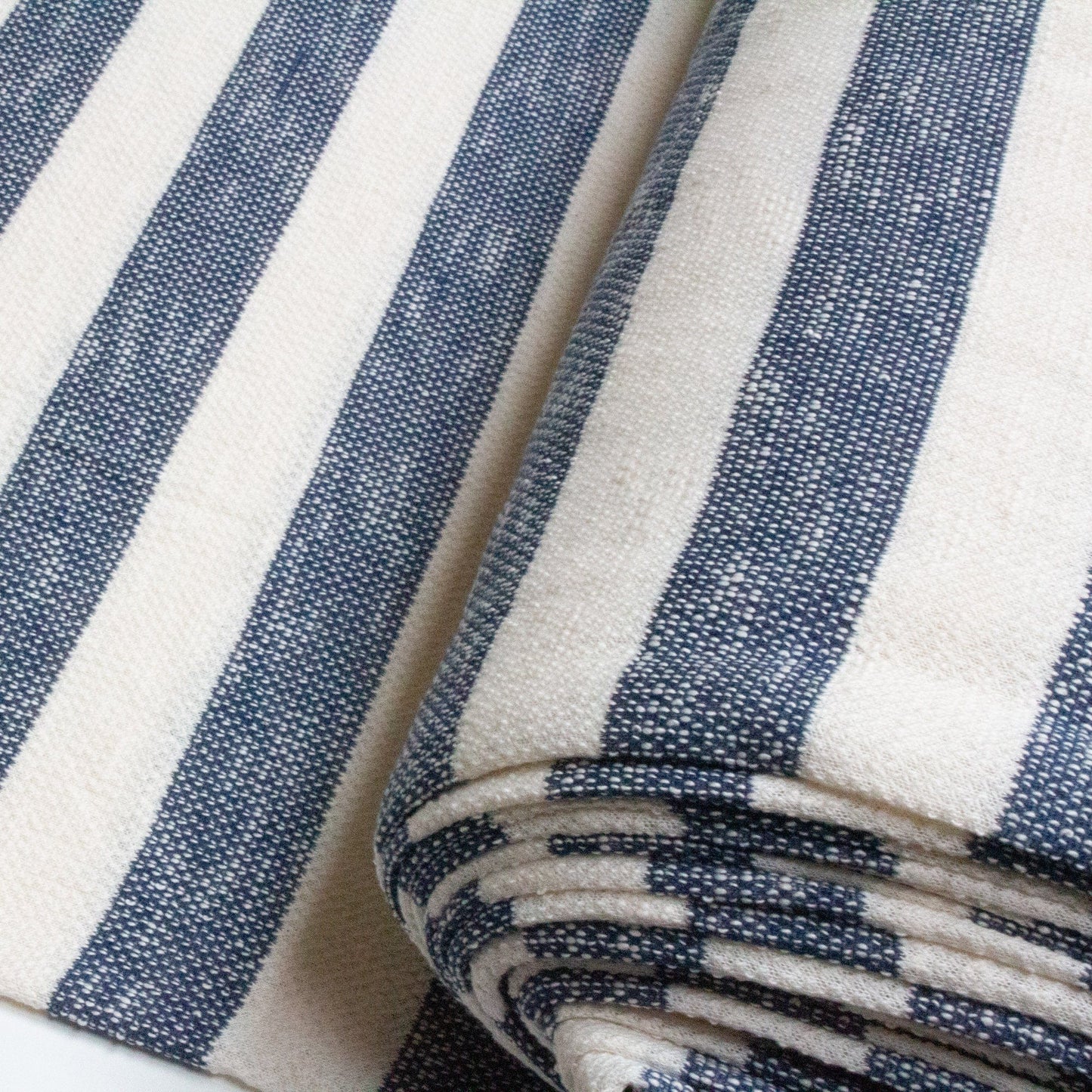 Pure Cotton Loopback Knit Fabric with Wide Stripes in Blue and Cream
