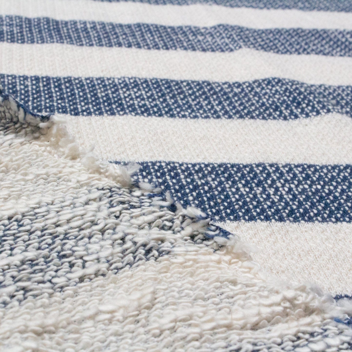 Pure Cotton Loopback Knit Fabric with Wide Stripes in Blue and Cream