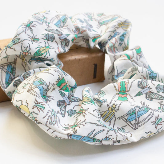 Large Insect Scrap Scrunchie made with Liberty Fabric 'Legs Eleven' in Pastel Colours