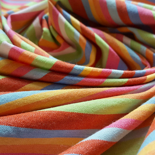 Organic Cotton and Bamboo Handwoven Crossweave with Rainbow Stripes