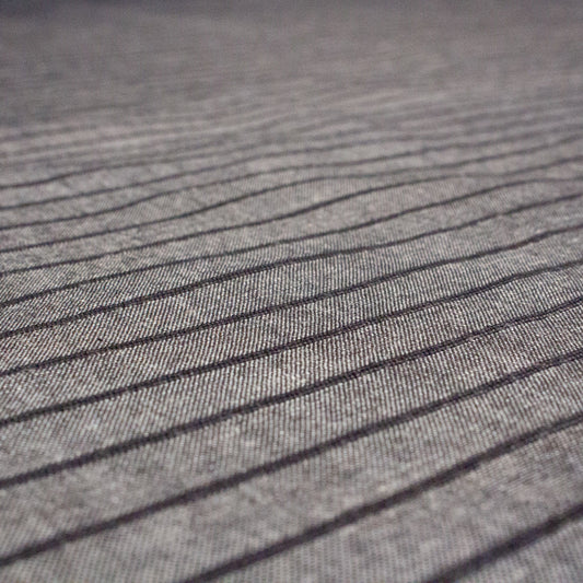 Organic Cotton Handwoven Crossweave Fabric in Grey with Raised Black Stripes