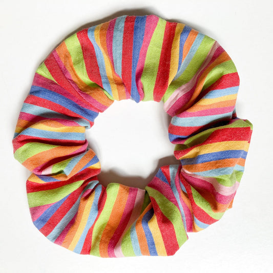 Large Organic Rainbow Scrap Scrunchie - Short Stripes