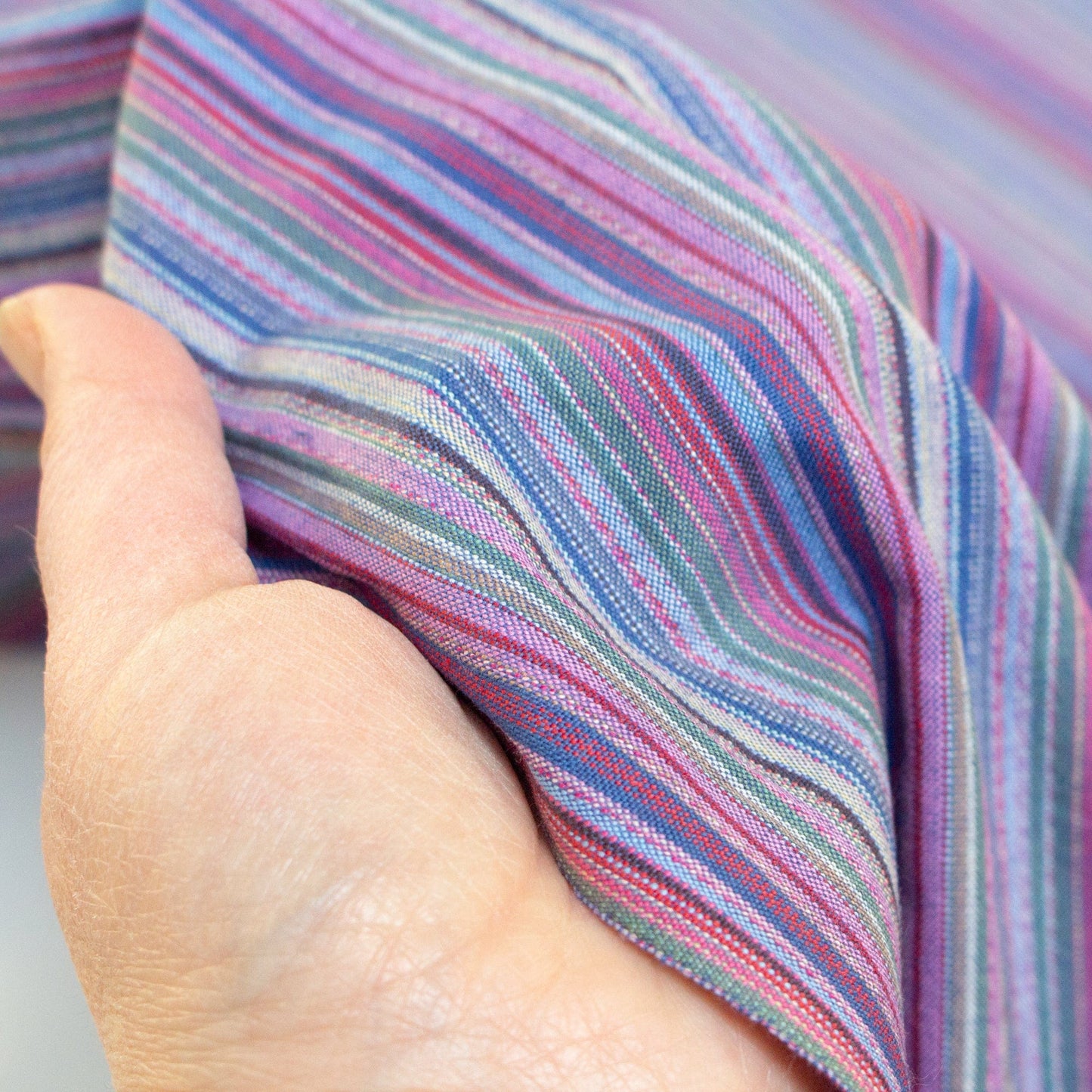 Organic Cotton Handwoven Fabric in Purple Multi Stripe