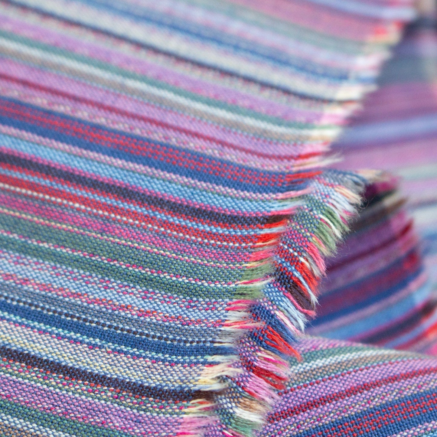 Organic Cotton Handwoven Fabric in Purple Multi Stripe