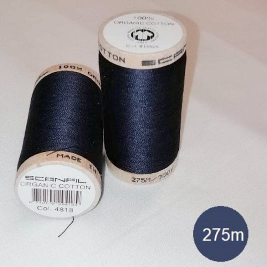 275m Reel Scanfil Organic Cotton Sew-All Thread in Darkest Blue 4818