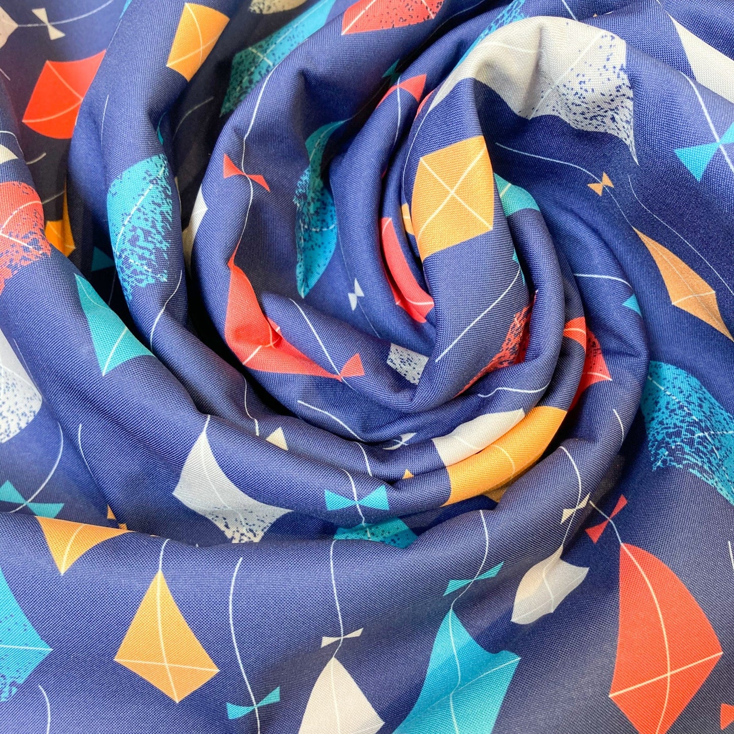 Softshell Fabric with Kite Print on Blue