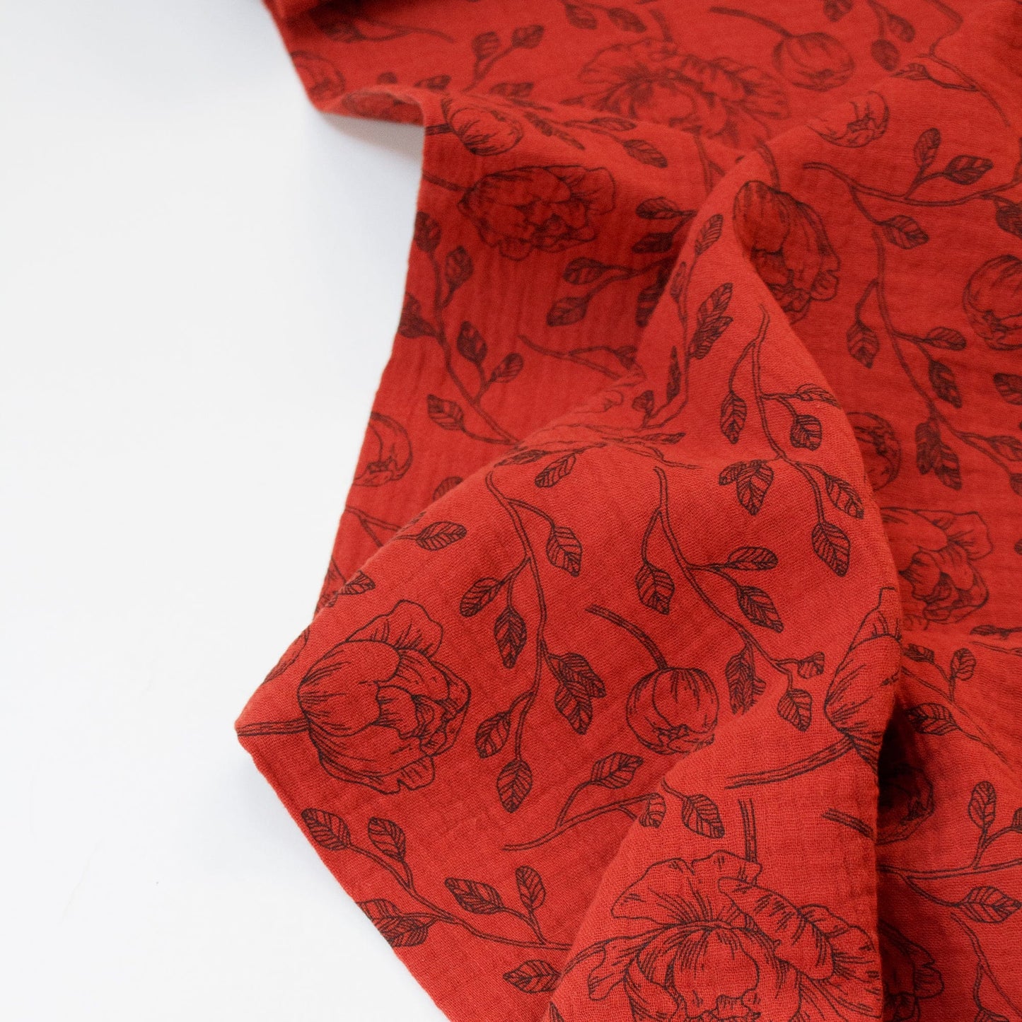 Cotton Double Gauze in Red with Rose Print