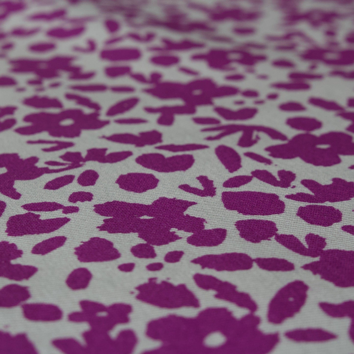 Cotton Jersey PU Coated Fabric with Floral Print in Purple on Grey