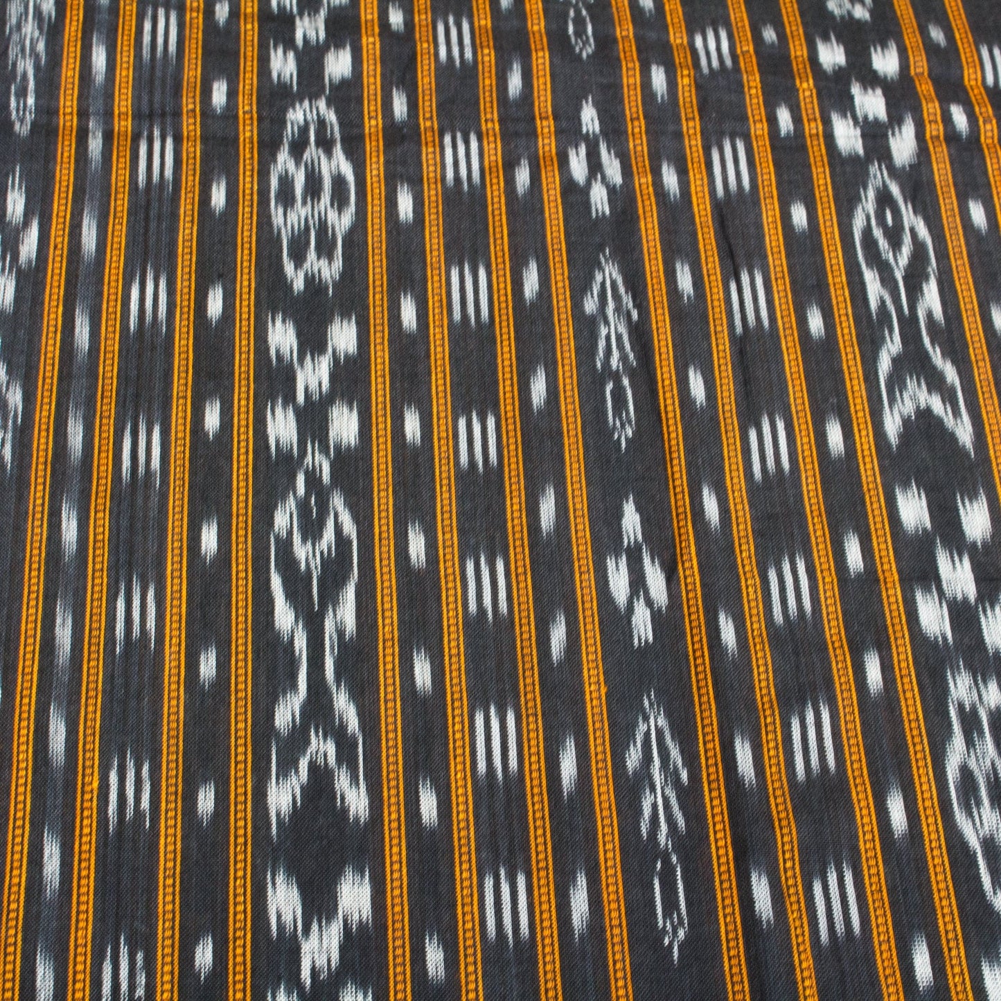 Sambalpuri Ikat Cotton Fabric - Black with Floral Stripe
