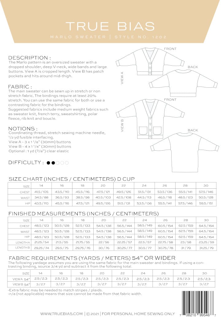 True Bias: Marlo Sweater UK Sizes 4-22 OR 18-34