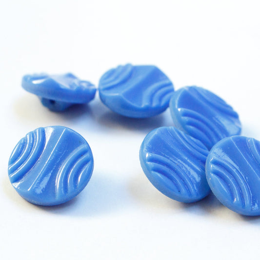 6 Vintage Glass Art Deco Buttons with Shank in Blue - 14mm